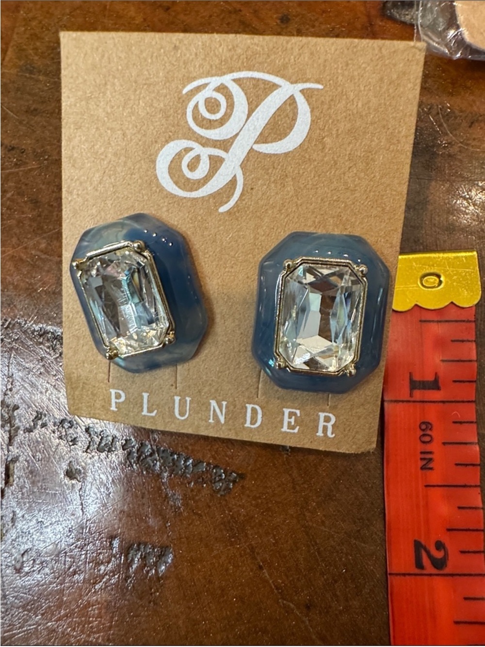 Plunder Blue Resin Earrings with Clear Crystal Accents